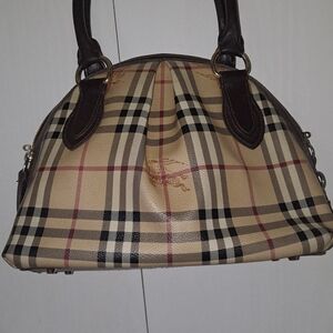 SOLD. Burberry Haymaker Tan and Brown Plaid Satchel, Alma Style